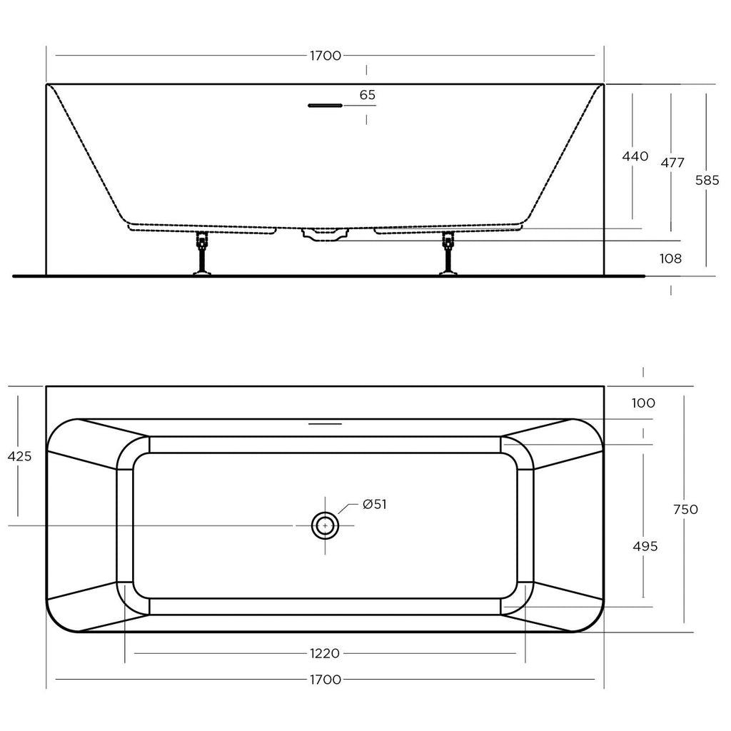 Lunus Bath Tub Back to Wall | Oceano - Hera Bathware1500mmBack To Wall