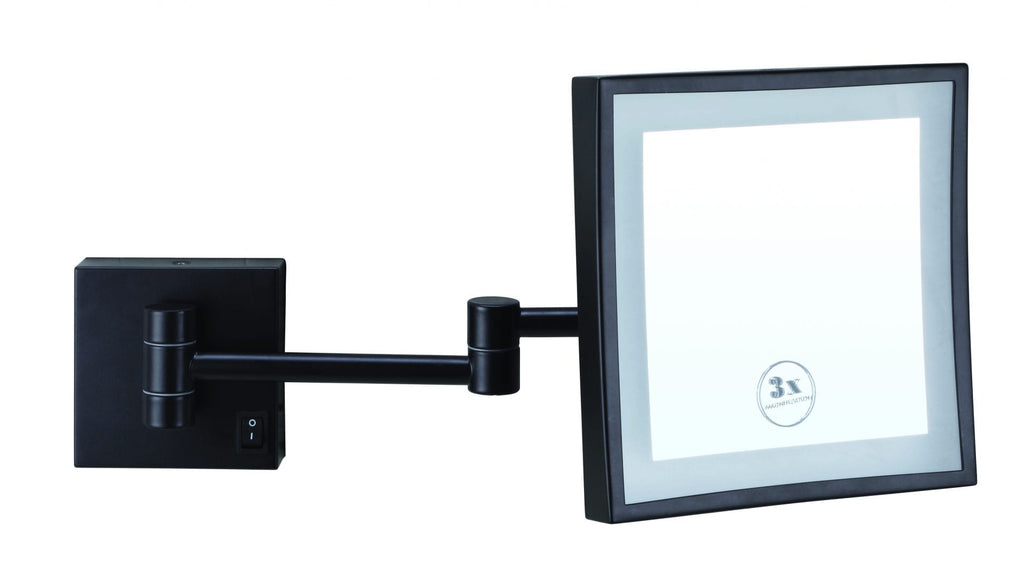 Magnification 3 Times Mirror Square 200x200mm with cool light - Hera BathwareMatte BlackConcealed