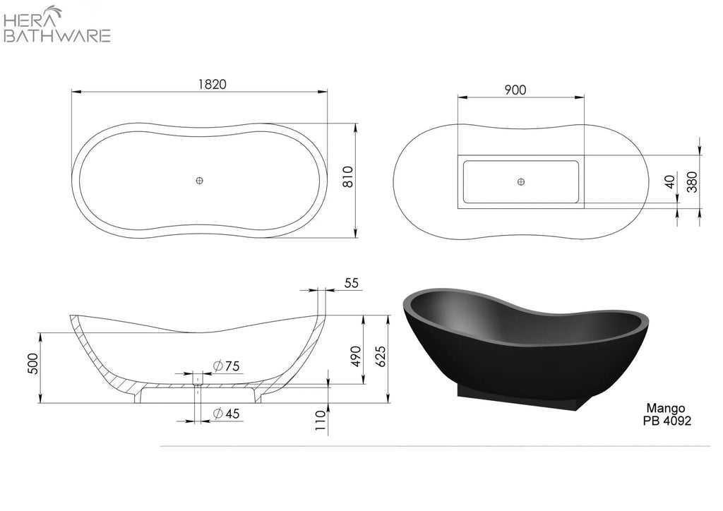 Mango freestanding bath - Hera Bathware