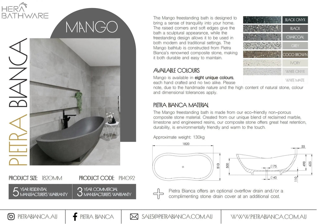 Mango freestanding bath - Hera Bathware