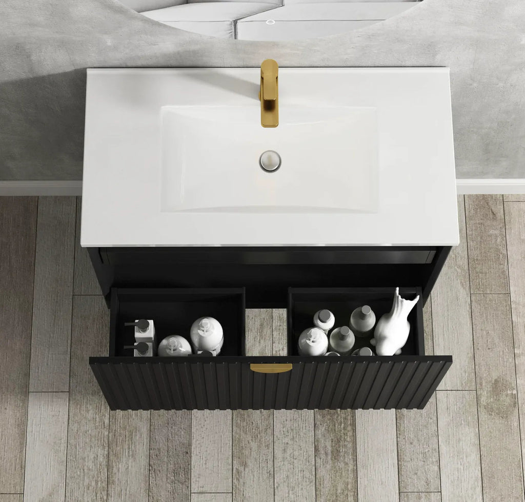 Marlo 600 - 1500mm Satin Black Wall Hung Vanity - Hera Bathware X Otti MA600BCT | 600mmCeramic Top