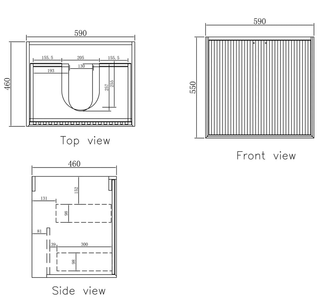 Marlo 600 - 1500mm Satin Black Wall Hung Vanity - Hera Bathware X Otti MA600BCT | 600mmCeramic Top