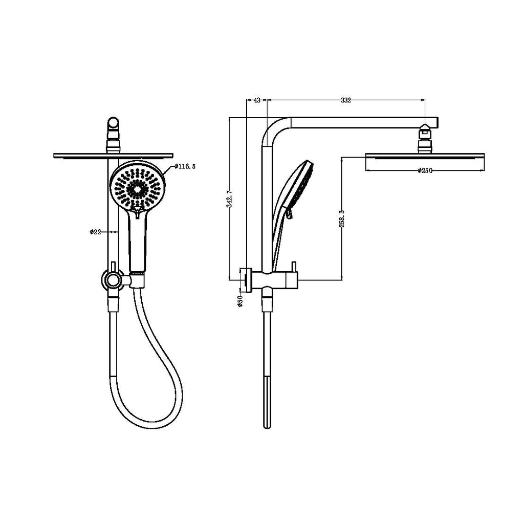MECCA 2 IN 1 TWIN SHOWER | Nero - Hera BathwareGun Metal