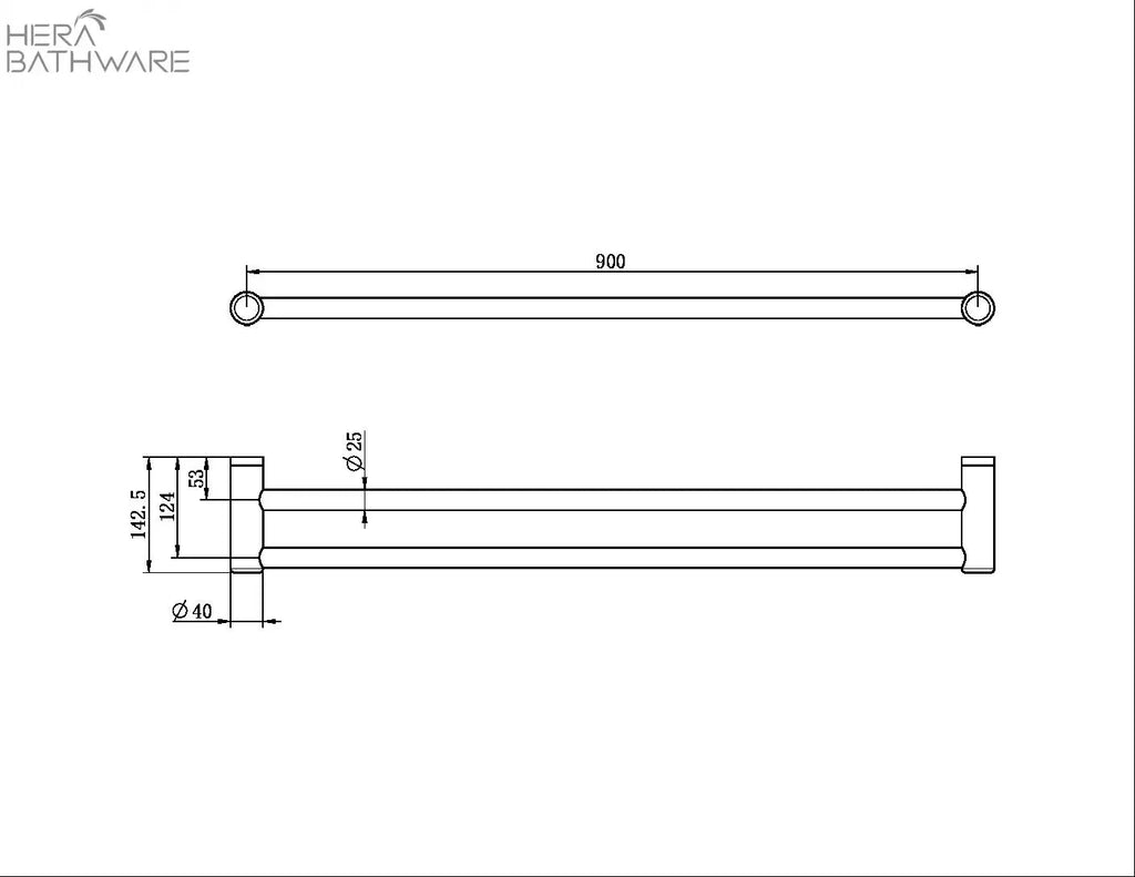 MECCA CARE 25MM GRAB DOUBLE TOWEL RAIL 900MM - Hera BathwareBrushed Nickel