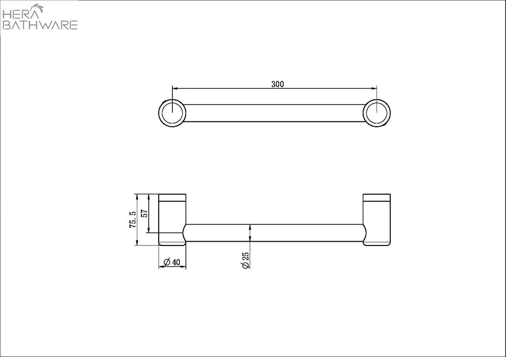 MECCA CARE 25MM GRAB RAIL 300MM - Hera BathwareBrushed Nickel