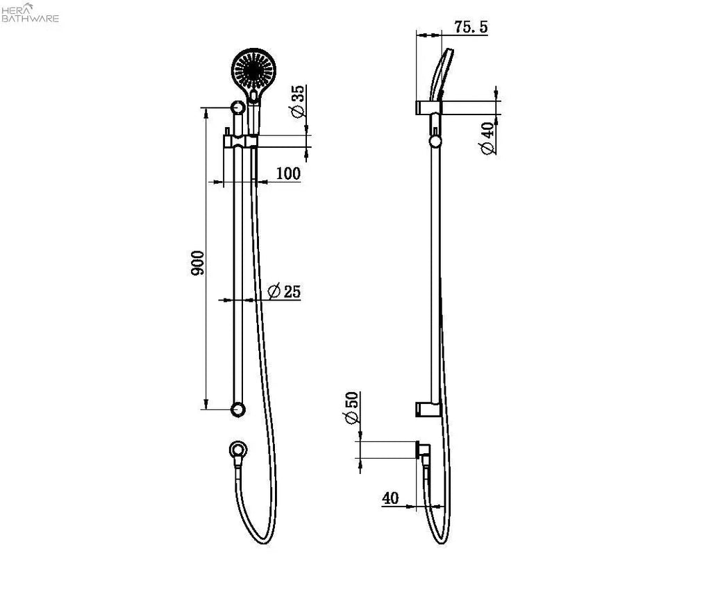 Mecca Care 25mm Grab Rail and Adjustable Shower Rail Set 900mm - Hera BathwareBrushed Nickel