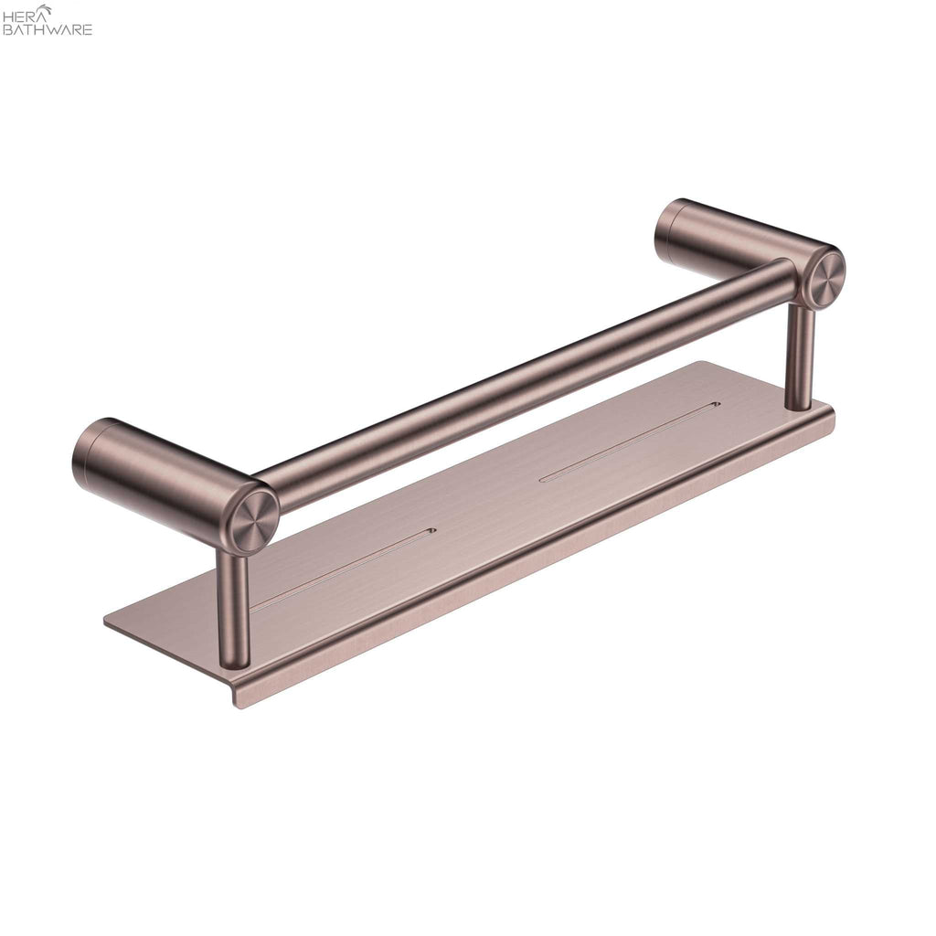 MECCA CARE 25MM GRAB RAIL WITH SHELF 450MM - Hera BathwareBrushed Bronze