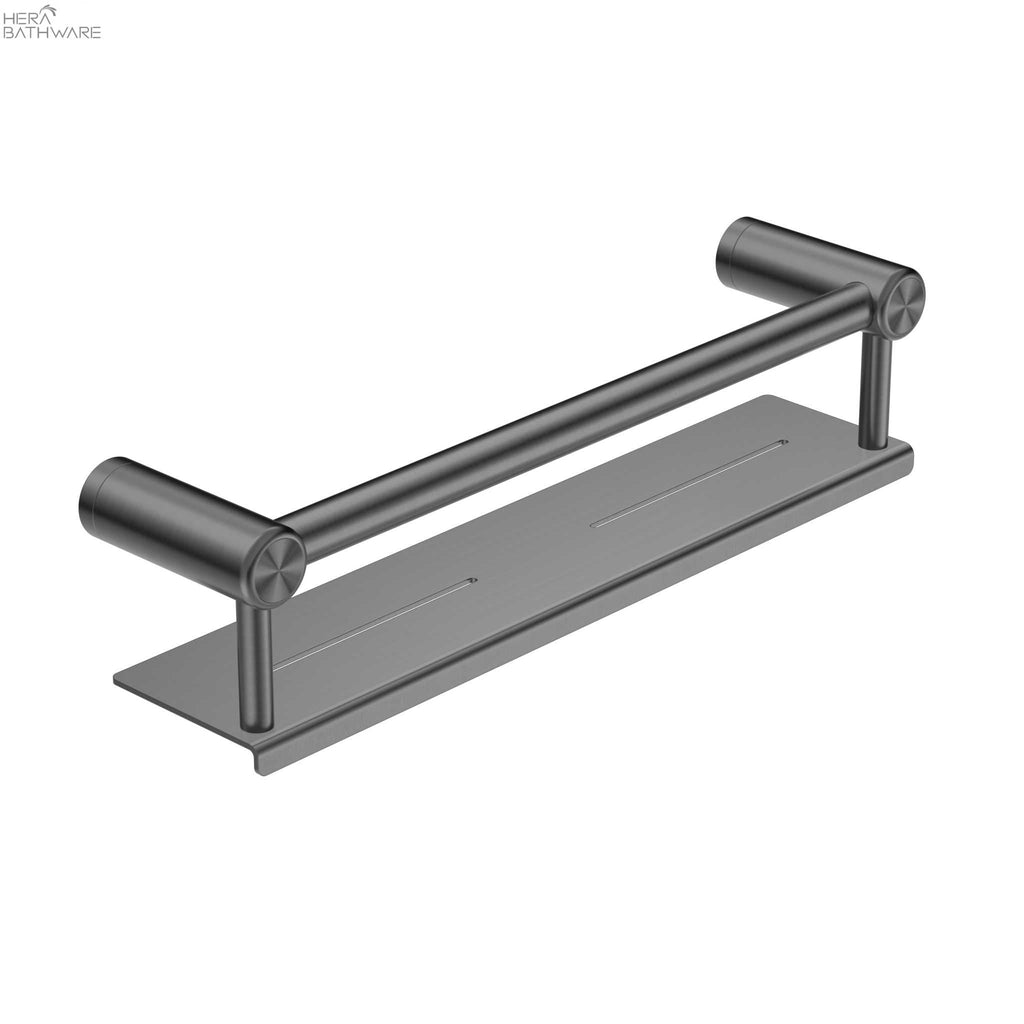 MECCA CARE 25MM GRAB RAIL WITH SHELF 450MM - Hera BathwareGun Metal