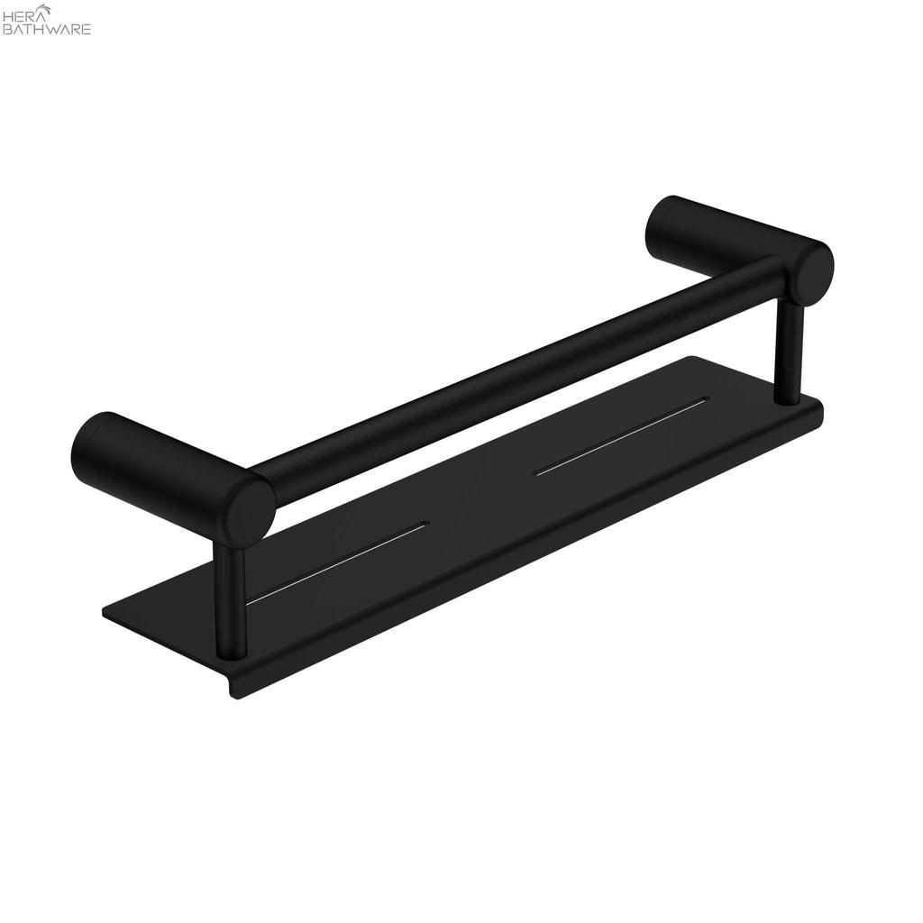 MECCA CARE 25MM GRAB RAIL WITH SHELF 450MM - Hera BathwareMatte Black