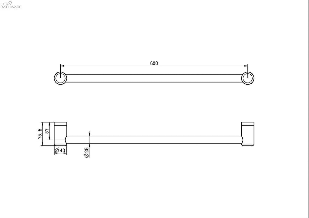 MECCA CARE 25MM GRAB TOWEL RAIL 600MM - Hera BathwareBrushed Nickel