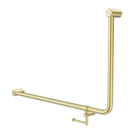 MECCA Care 32mm 90Degree NZ4121 Accessible Toilet Grab Rail 600X1000mm - Hera Bathware X Nero Tapware NRCR3290EHBG | Brushed GoldGrab Rail with Toilet Roll Holder