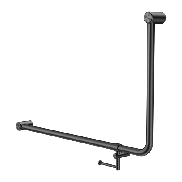 MECCA Care 32mm 90Degree NZ4121 Accessible Toilet Grab Rail 600X1000mm - Hera Bathware X Nero Tapware NRCR3290EHGM | Gun MetalGrab Rail with Toilet Roll Holder