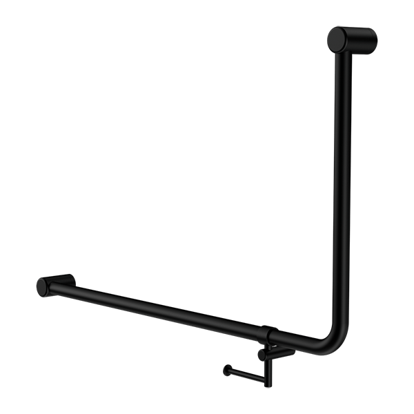 MECCA Care 32mm 90Degree NZ4121 Accessible Toilet Grab Rail 600X1000mm - Hera Bathware X Nero Tapware NRCR3290EHMB | Matte BlackGrab Rail with Toilet Roll Holder