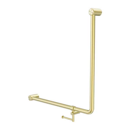 MECCA Care 32mm 90Degree NZ4121 Accessible Toilet Grab Rail 750X750mm - Hera Bathware X Nero Tapware NRCR3290BHBG | Brushed GoldGrab Rail with Toilet Roll Holder