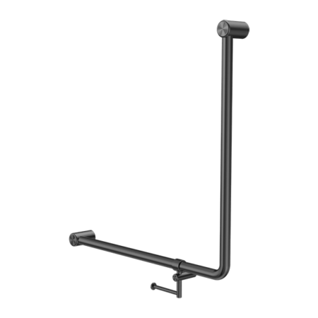 MECCA Care 32mm 90Degree NZ4121 Accessible Toilet Grab Rail 750X750mm - Hera Bathware X Nero Tapware NRCR3290BHGM | Gun MetalGrab Rail with Toilet Roll Holder