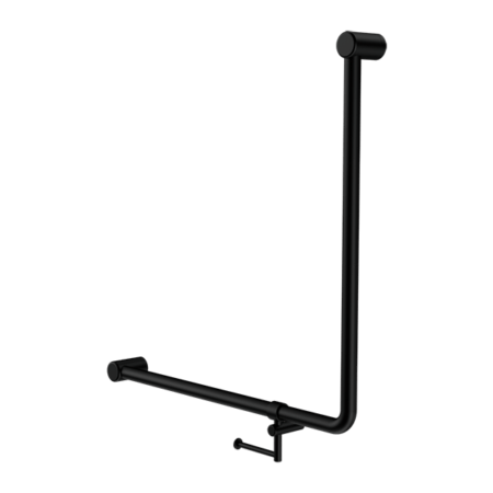 MECCA Care 32mm 90Degree NZ4121 Accessible Toilet Grab Rail 750X750mm - Hera Bathware X Nero Tapware NRCR3290BHMB | Matte BlackGrab Rail with Toilet Roll Holder