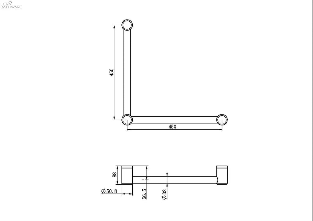 MECCA CARE 32MM AMBULANT TOILET GRAB RAIL 90 DEGREE 450X450MM NRCR3290A - Hera BathwareBrushed Bronze