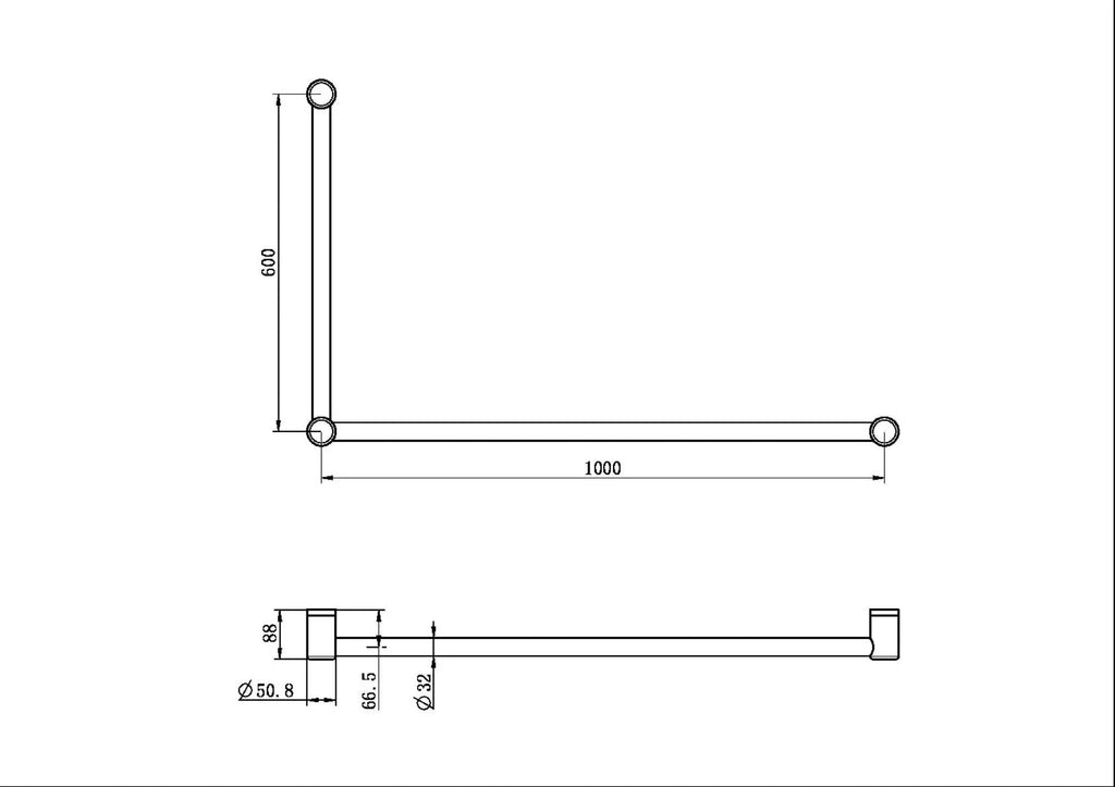 Mecca Care 32mm DDA Toilet Grab Rail Set 90 Degree 600x1000mm - Hera BathwareMatte Black
