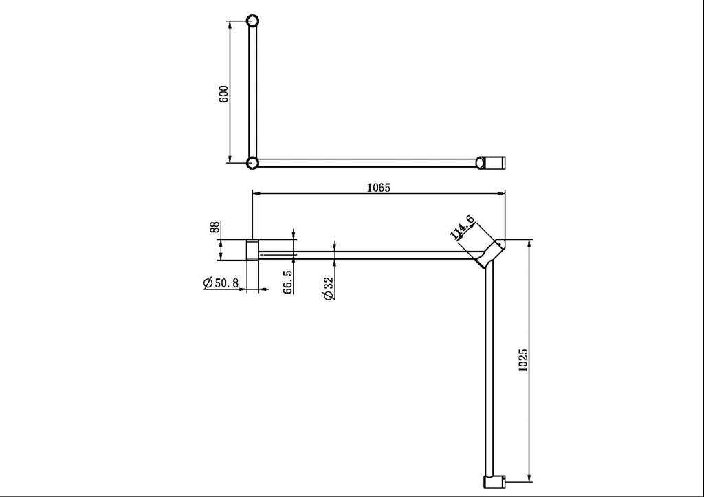 Mecca Care 32mm DDA Toilet Grab Rail Set 90 Degree Continuous 600x1065x1025mm - Hera BathwareChrome