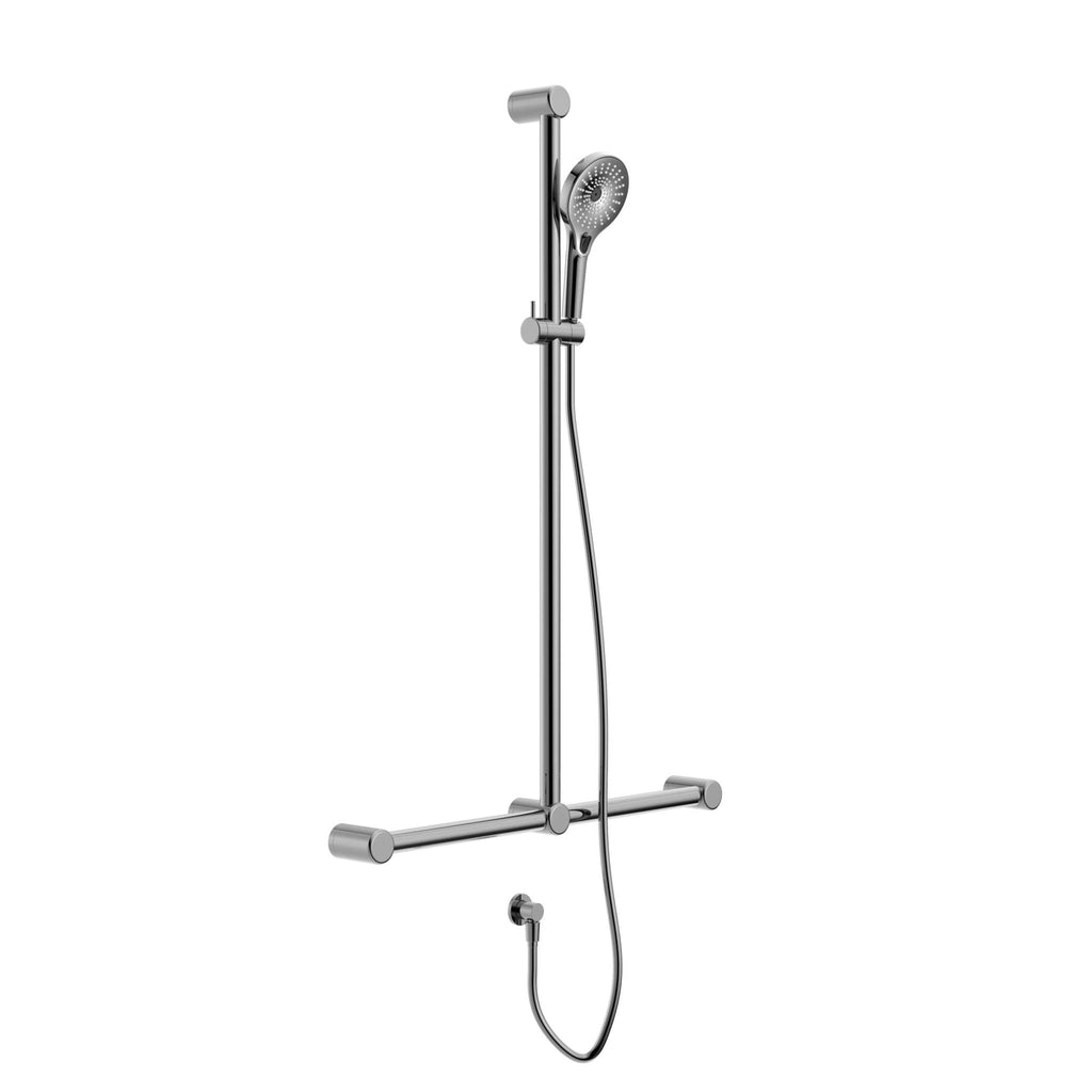 Mecca Care 32mm T Bar Grab Rail and Adjustable Shower Set 1100x750mm - Hera BathwareChrome