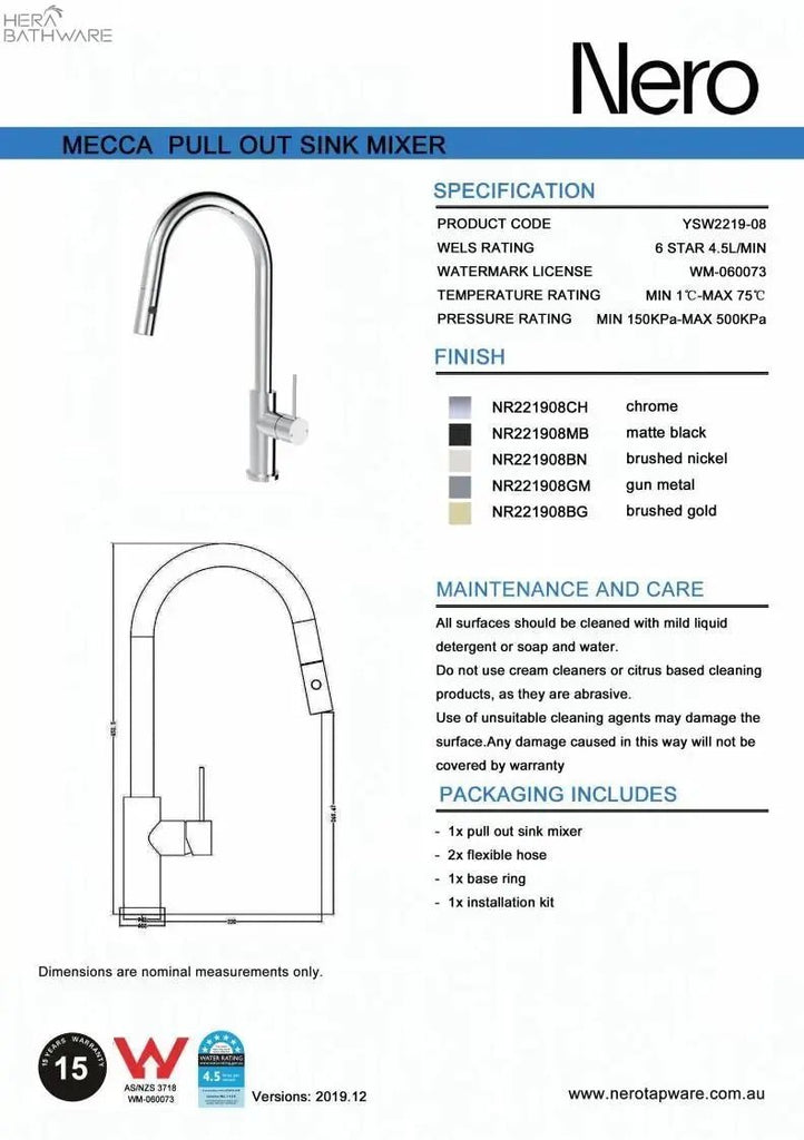 MECCA Pull - Out Sink Mixer with Vegie spray function - Hera BathwareBrushed Bronze