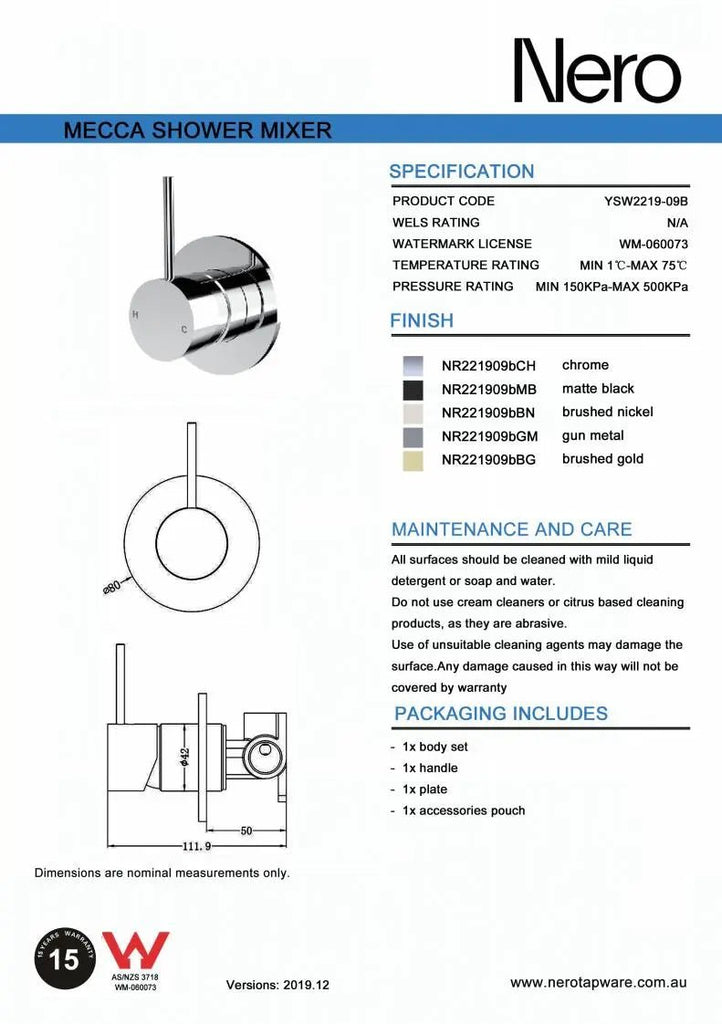 MECCA Shower Mixer Handle Up - Hera BathwareChrome60mm