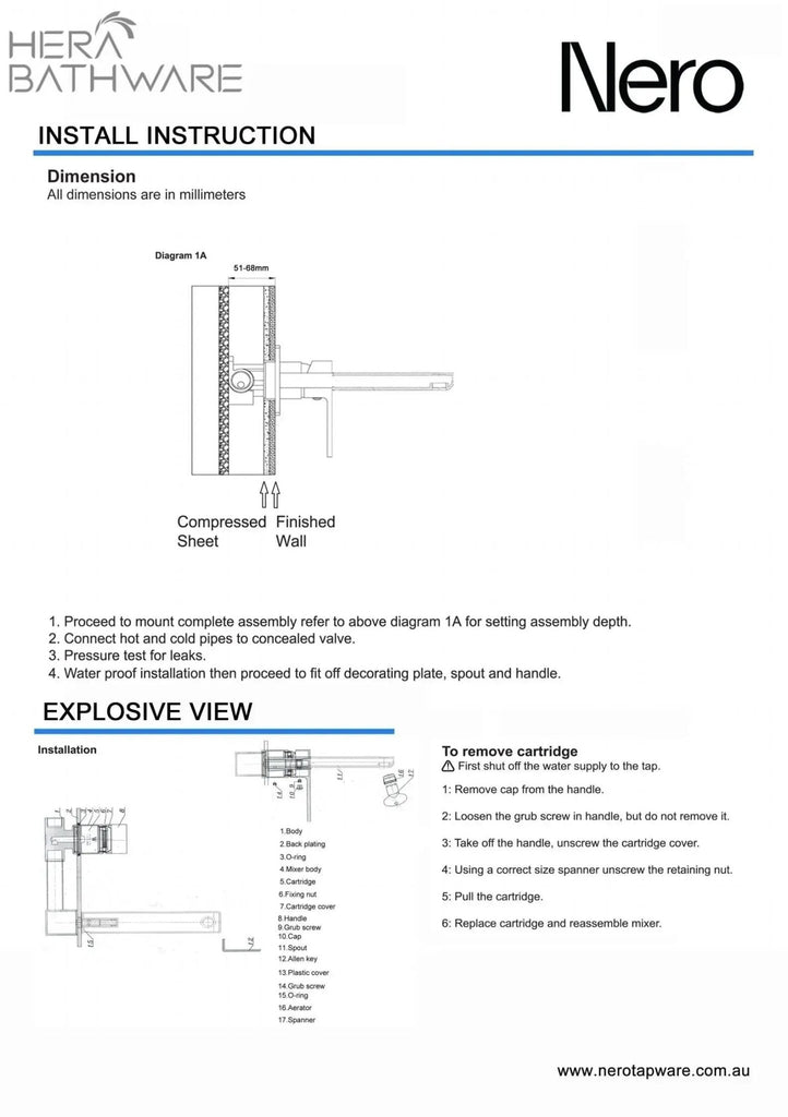 MECCA Wall Basin Mixer Spout seperate 120 - 260mm - Hera BathwareGun Metal260mm