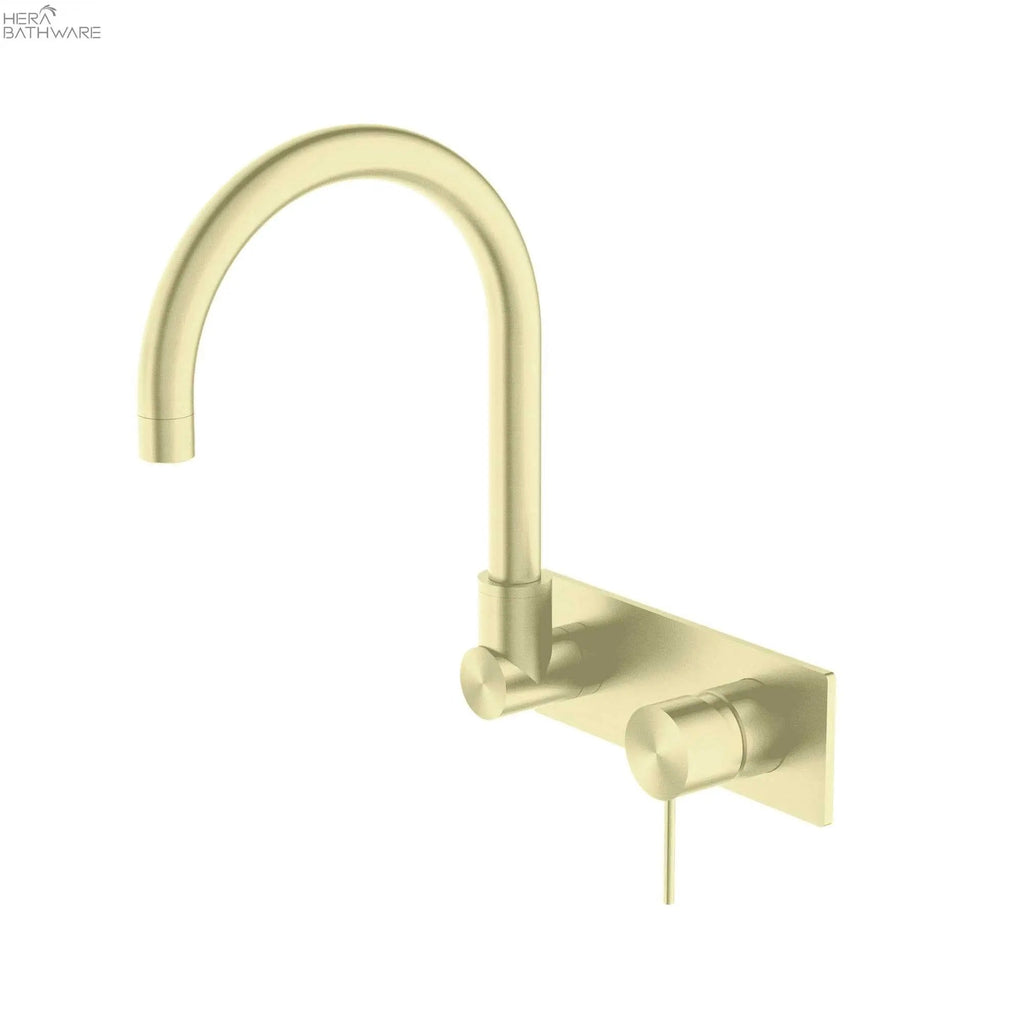 MECCA Wall Basin Mixer Swivel Spout - Handle Down - Hera BathwareBrushed Gold