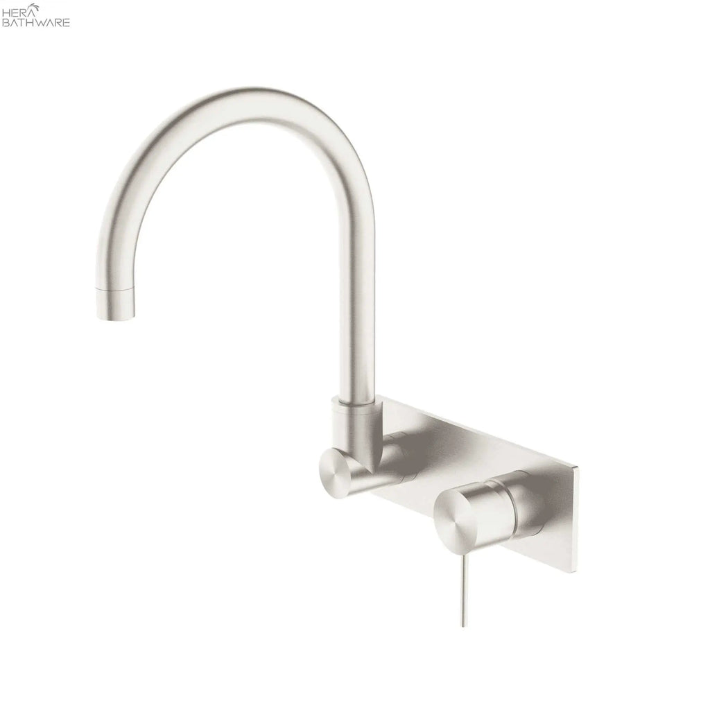 MECCA Wall Basin Mixer Swivel Spout - Handle Down - Hera BathwareBrushed Nickel