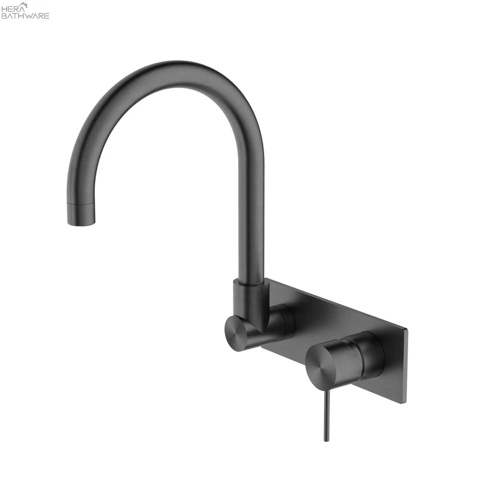 MECCA Wall Basin Mixer Swivel Spout - Handle Down - Hera BathwareGun Metal