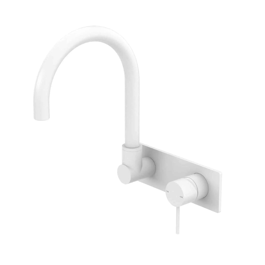 MECCA Wall Basin Mixer Swivel Spout - Handle Down - Hera BathwareMatte White