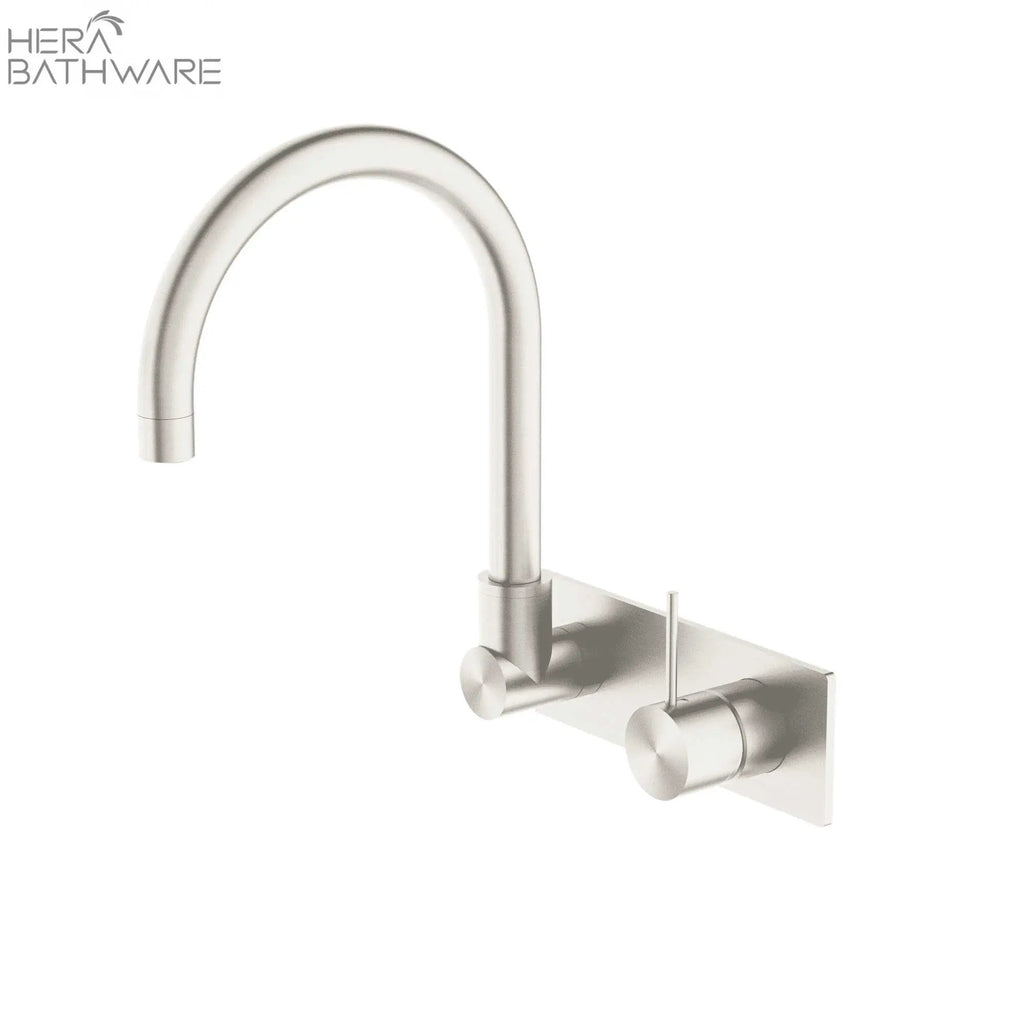 MECCA Wall Basin Mixer Swivel Spout - Handle Up - Hera BathwareBrushed Nickel