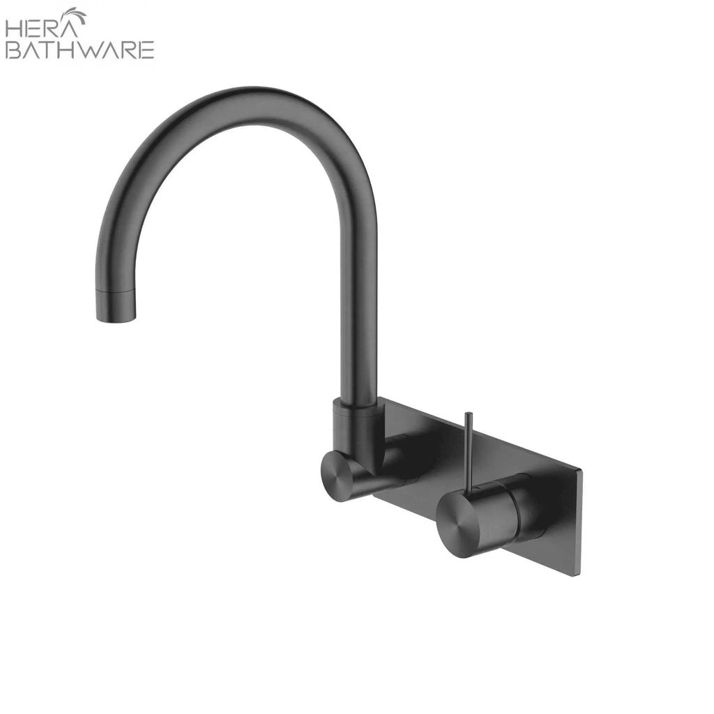 MECCA Wall Basin Mixer Swivel Spout - Handle Up - Hera BathwareGun Metal
