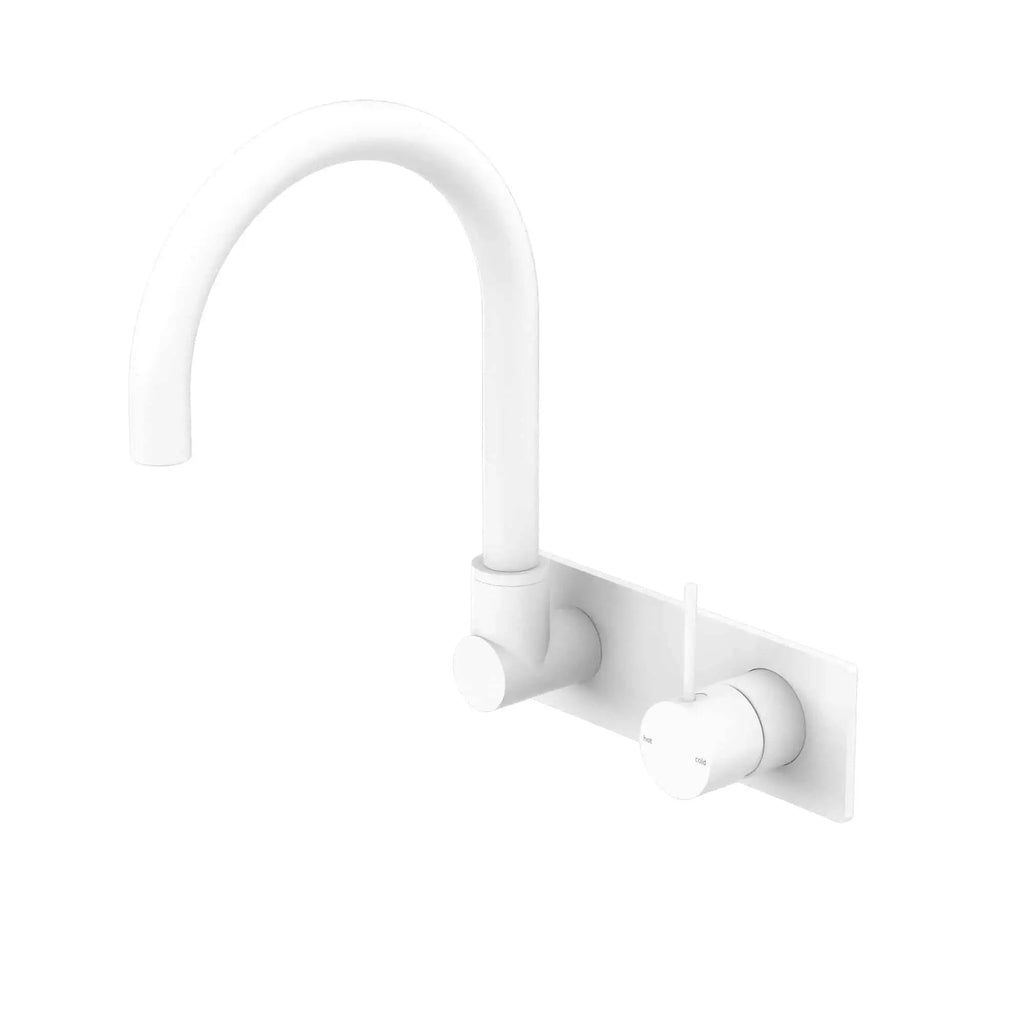 MECCA Wall Basin Mixer Swivel Spout - Handle Up - Hera BathwareMatte White