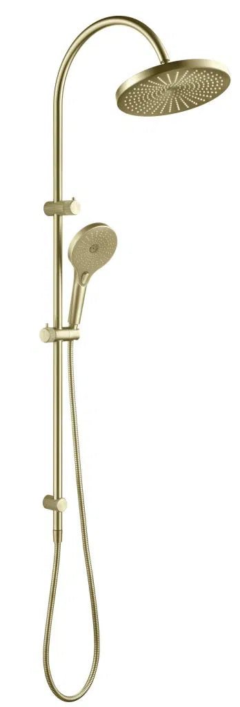 Mica Fluted Gooseneck Dual Shower Rail - Hera Bathware X Bella Vista DSH - R - 6H - NR - FG | French Gold