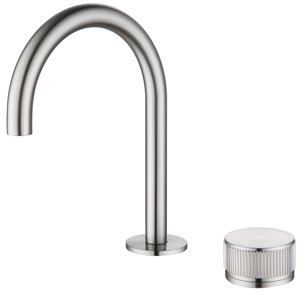 Mica Fluted Square/Goose Hob Sink/Basin Mixer Set - Hera Bathware X Bella Vista HSB - 6 - NR - BN | Goose - NeckBrushed Nickel