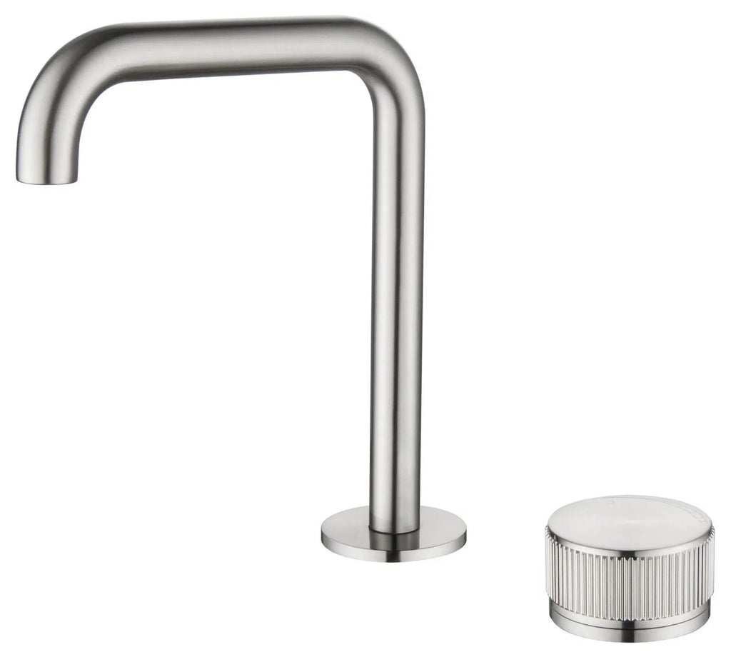 Mica Fluted Square/Goose Hob Sink/Basin Mixer Set - Hera Bathware X Bella Vista HSB - 6 - NR - R90 - BN | Soft - SquareBrushed Nickel