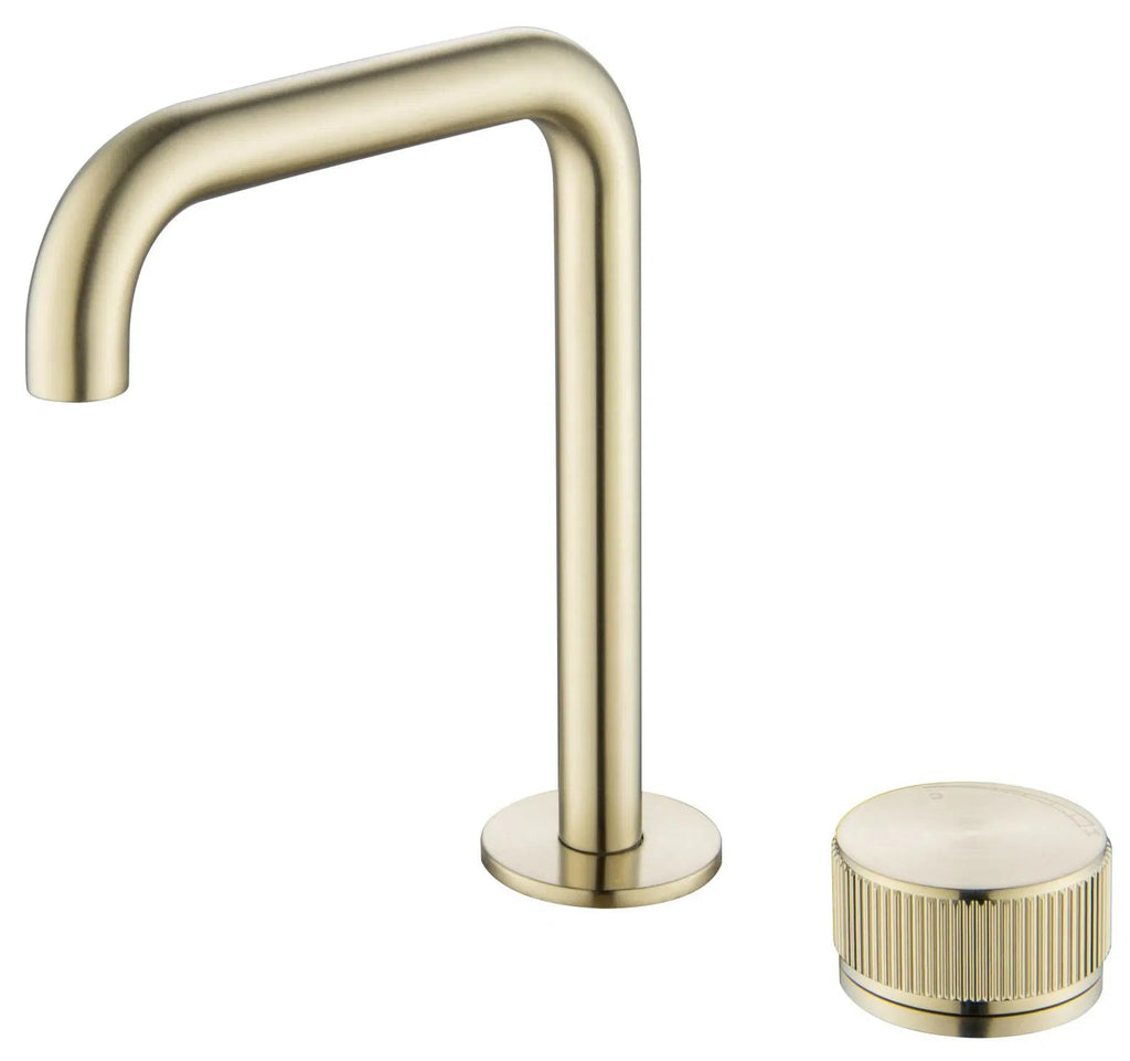 Mica Fluted Square/Goose Hob Sink/Basin Mixer Set - Hera Bathware X Bella Vista HSB - 6 - NR - R90 - FG | Soft - SquareFrench Gold