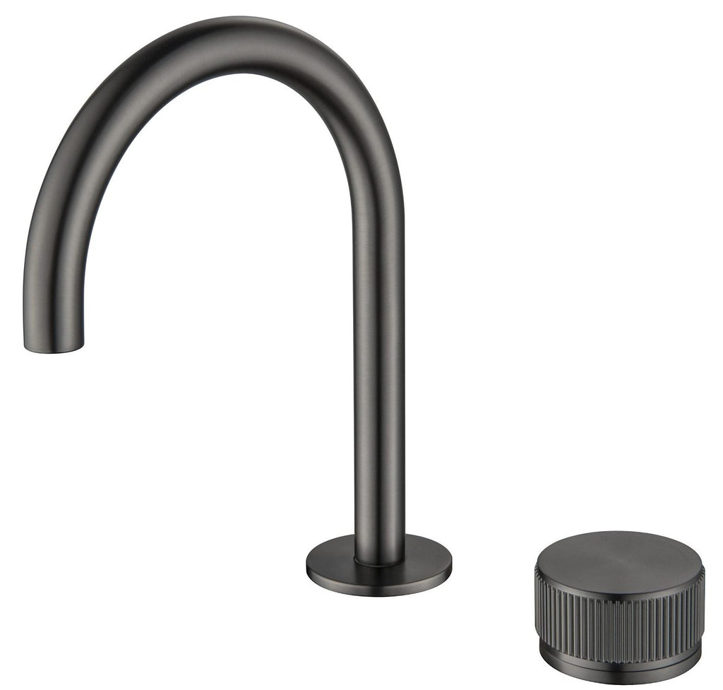 Mica Fluted Square/Goose Hob Sink/Basin Mixer Set - Hera Bathware X Bella Vista HSB - 6 - NR - GM | Goose - NeckGun Metal