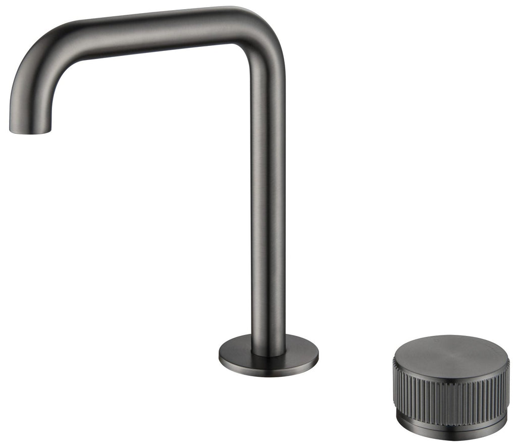 Mica Fluted Square/Goose Hob Sink/Basin Mixer Set - Hera Bathware X Bella Vista HSB - 6 - NR - R90 - GM | Soft - SquareGun Metal