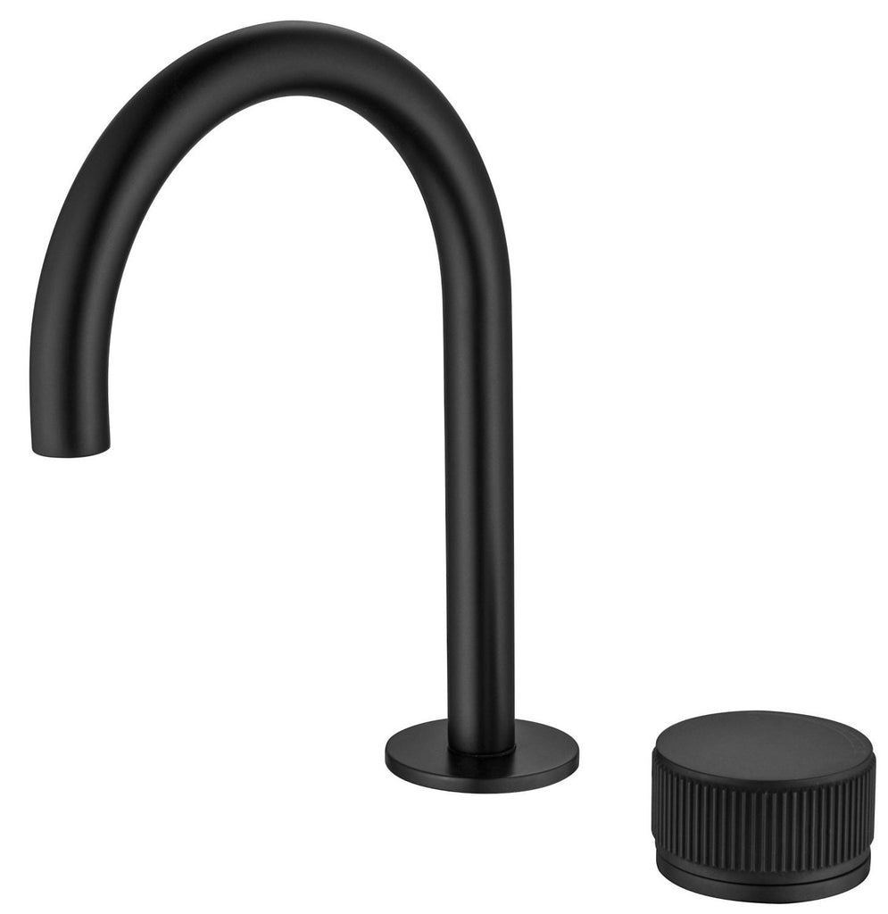 Mica Fluted Square/Goose Hob Sink/Basin Mixer Set - Hera Bathware X Bella Vista HSB - 6 - NR - BLK | Goose - NeckMatte Black