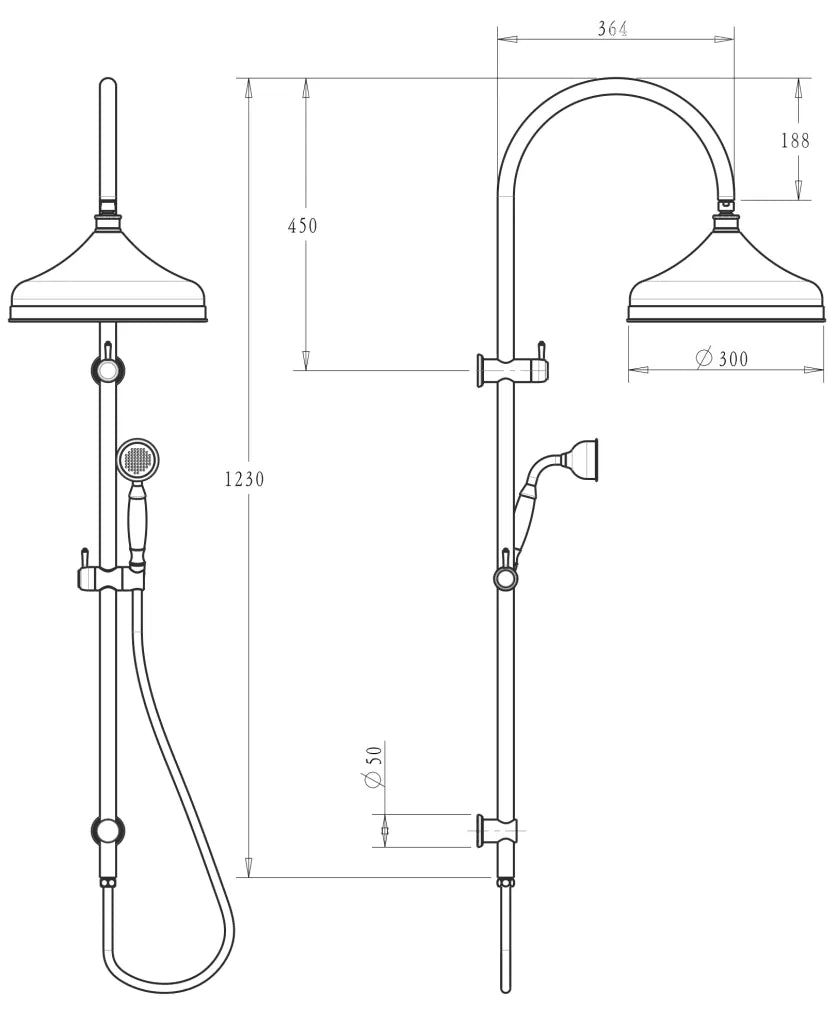 Mica Heritage Dual Shower Rail - Hera Bathware X Bella Vista DSH - 4 - 1H - DB | Dusk Bronze
