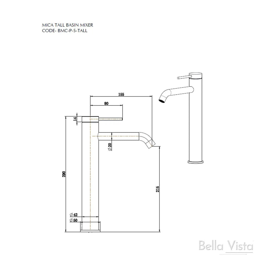 Mica Tall Basin Mixer - Chrome, Black, Brushed Nickel, Gunmetal, French Gold - Hera BathwareGun Metal