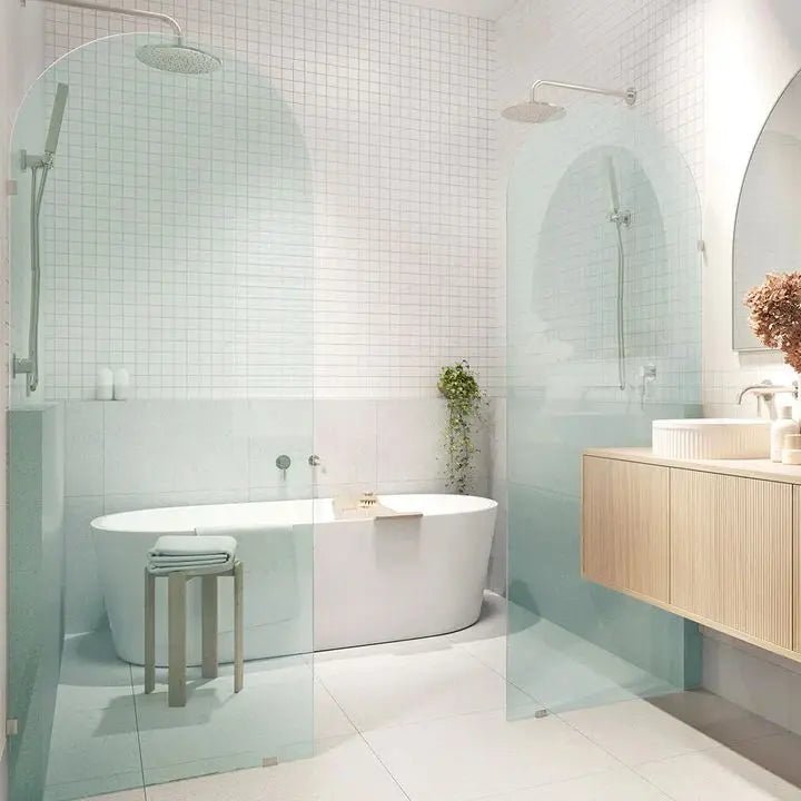 Milano Arch Shape Walk in Frameless Shower Fixed Panel | Convex - Hera Bathware900mm