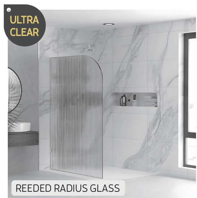 Milano Fluted/Reeded Radius Walk in Frameless Shower Fixed Panel | Convex - Hera BathwareLeft Radius900mm