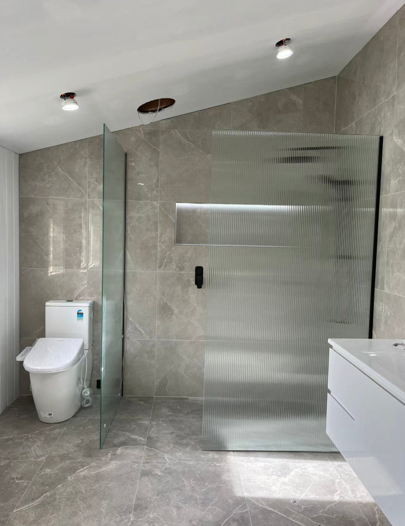 Milano Fluted/Reeded Walk in Frameless Shower Fixed Panel | Convex - Hera Bathware900mm