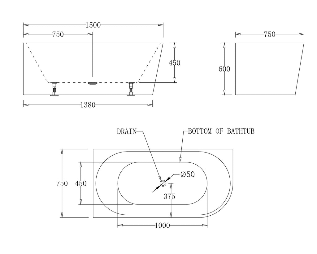 Millan Corner to Left 1500/1700mm Spa Bathtub - Hera Bathware1500mm3 Large Jets & 8 Mini Jets