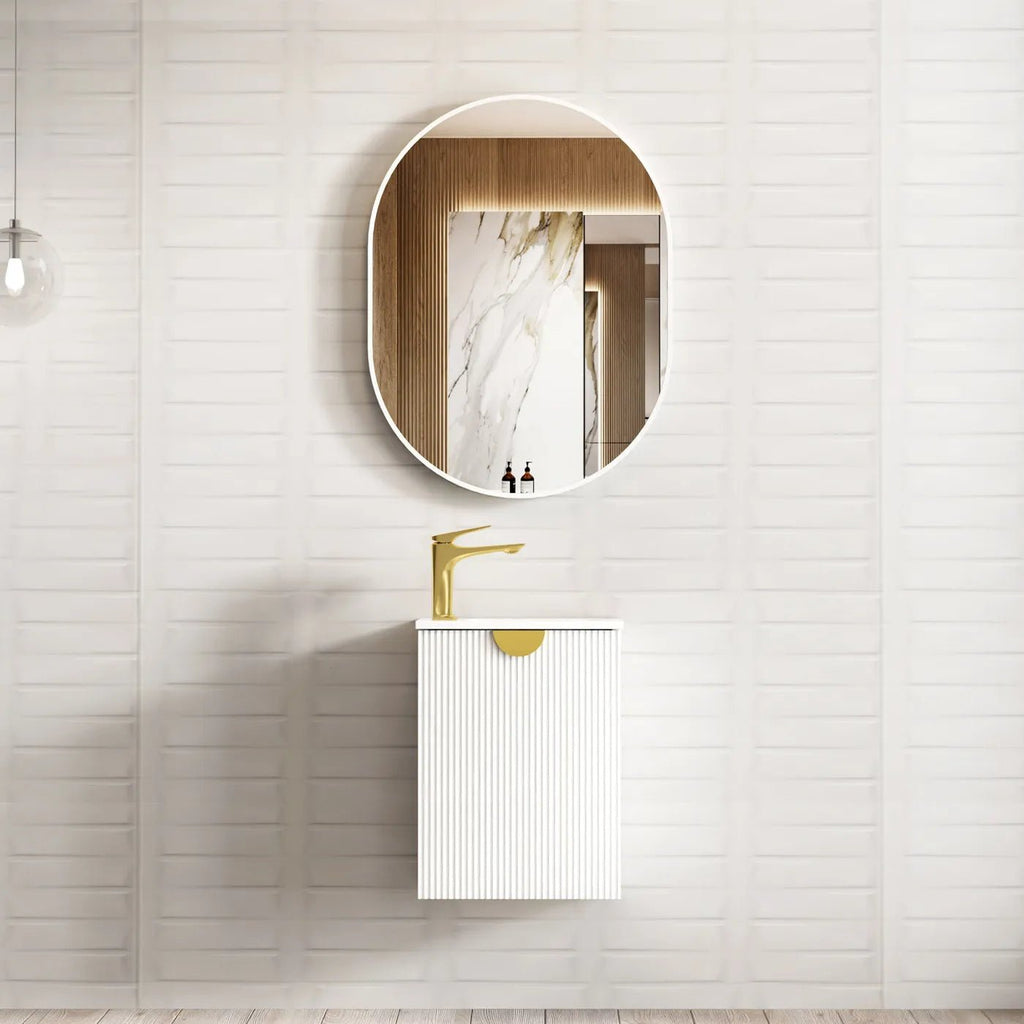 Mini Ensuite Vanity 400mm Matte White Fluted Vanity - Hera Bathware