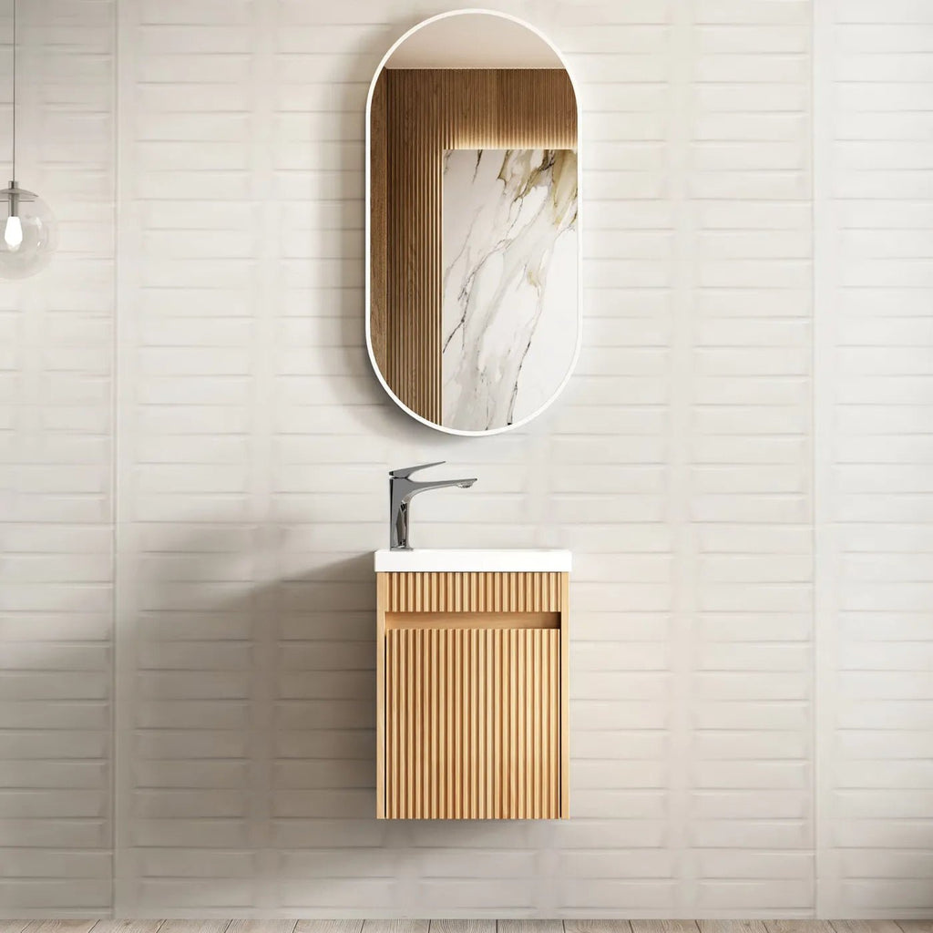 Mini Ensuite Vanity 400mm Woodland Oak Fluted Vanity - Hera Bathware
