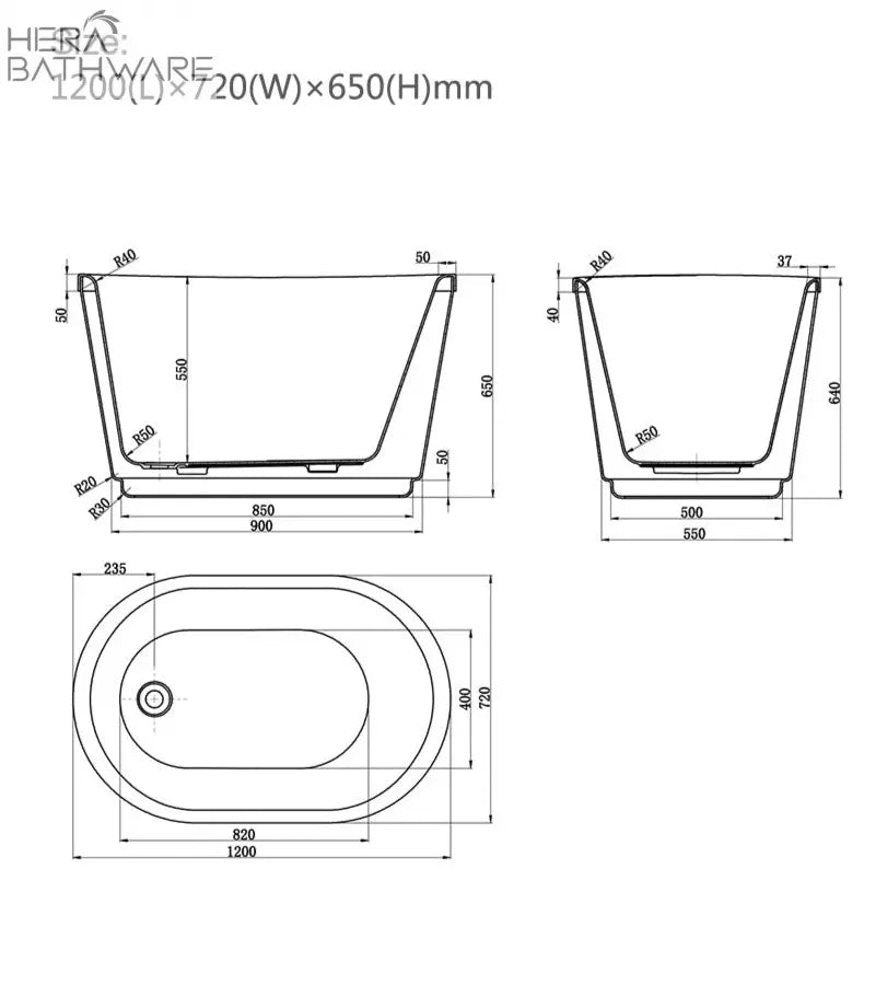 Mini Free Standing Bathtub - Hera Bathware1200mmGloss White